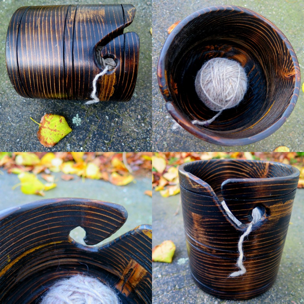 reclaimed wooden yarn bowl collage